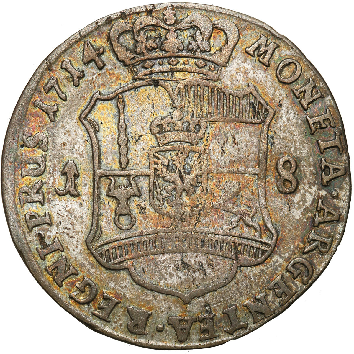 Niemcy, Brandenburgia – Prusy. Fryderyk Wilhelm I (1713-1740). Ort (18 groszy) 1714, Królewiec - RZADKI